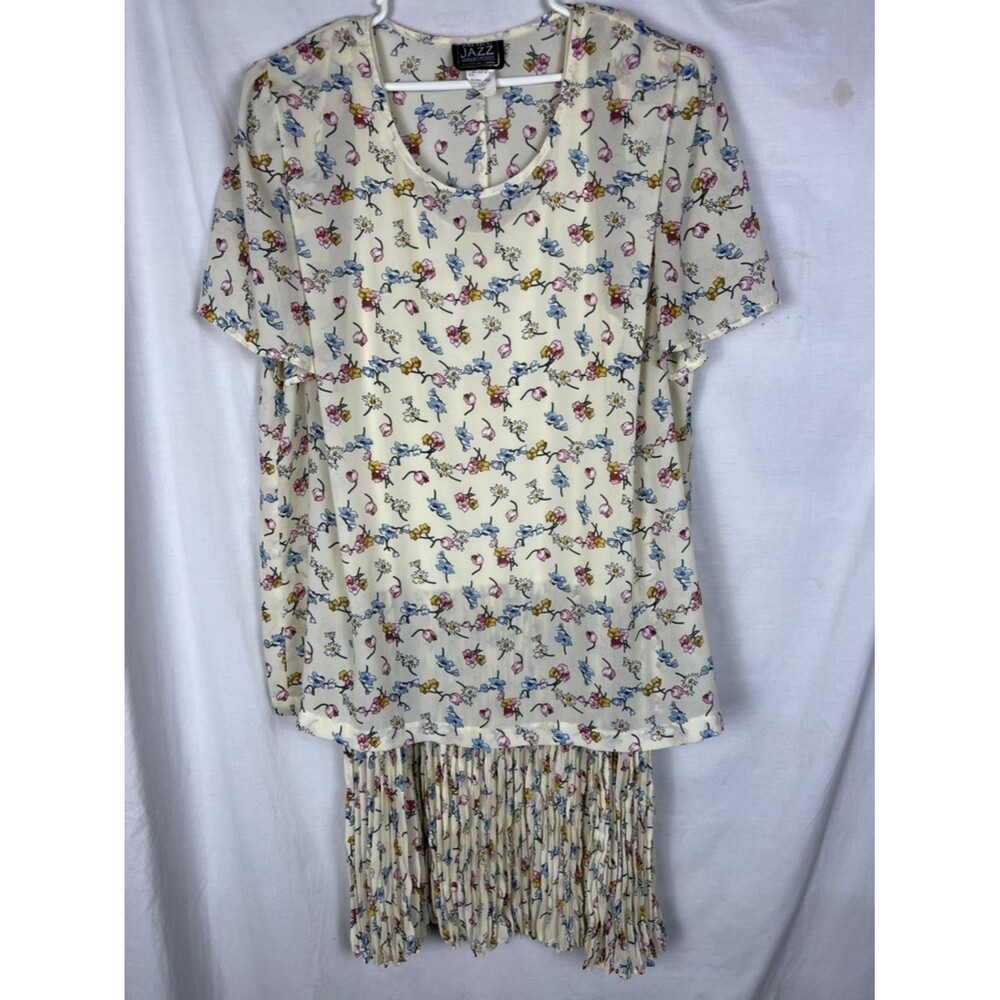 Vintage 1990s More Jazz Pastel Yellow Floral 2 Piece Dress
